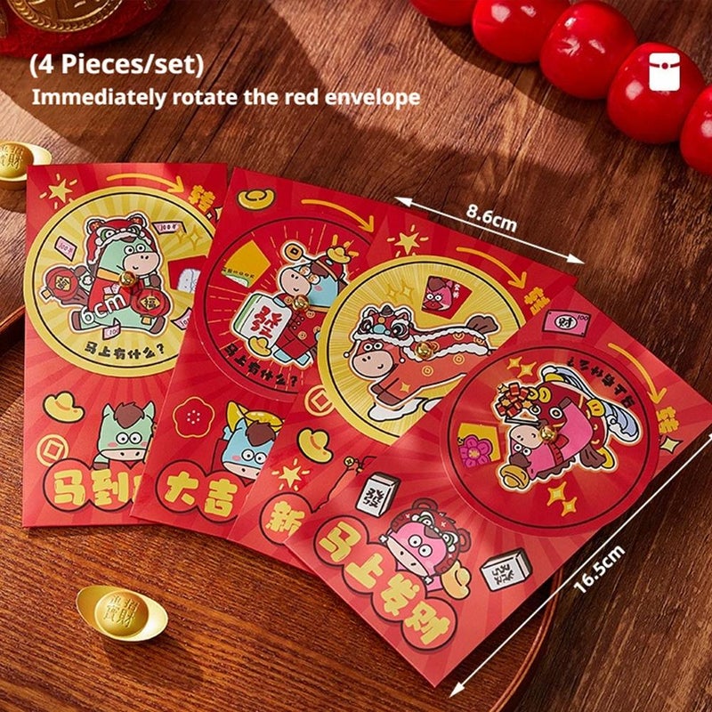 Year of the Horse Red Envelopes 2026, Chinese New Year Lucky Money Envelopes Set of 4, Traditional Auspicious Design with "Good Fortune" & "Success" Blessings for Family Gifts & Children - Image 5